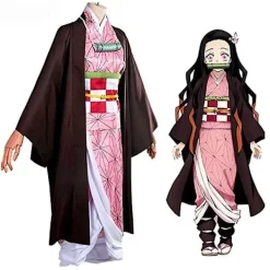 2023 - Demon Slayer Bröder och Systrar Kamado Nezuko Cosplay Kostym Outfit Kimono Anime Kostym Peruk -1 S> Peruker
