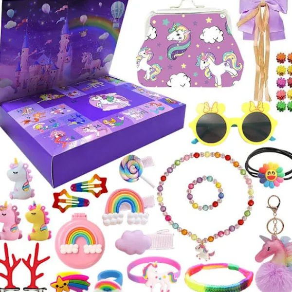 2023 Amazon Julkalender Nedräkning Blind Box Enhörning Is och Snö Ornament Flickor Semestergåva Leksaker ST-026 Jul Enhörning Set 388g> Smink