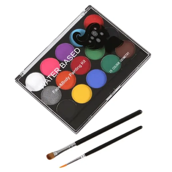15 Ansikts- och kroppsmålningskit Halloweenpalett med sminkborste konstteater> Smink