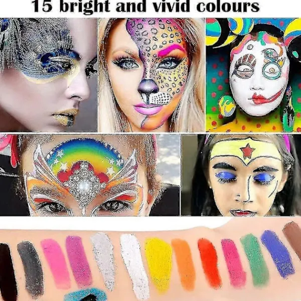 15 Ansiktsmålningsset Barnfärger Ansiktsmålningskit+4 Mallar+2 Pennor> Smink