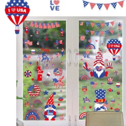 9 Ark 4 juli Fönsterdekaler PVC Patriotiska Amerikanska Flagga Statiska Klistermärken Dubbelsidiga Självständighetsdagen Dekaler><noscript><img width=