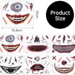 6 Ark Halloween Ansikts Tatueringar, Halloween Ansiktsdekaler Skelettmun Tatuering Halloween Makeup Sätt för Vuxna> Smink