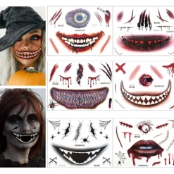 6 Ark Halloween Ansikts Tatueringar, Halloween Ansiktsdekaler Skelettmun Tatuering Halloween Makeup Sätt för Vuxna> Smink