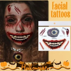 6 Ark Halloween Ansikts Tatueringar, Halloween Ansiktsdekaler Skelettmun Tatuering Halloween Makeup Sätt för Vuxna><noscript><img width=