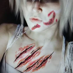 10 ark Halloween-ärrtatueringar klistermärken med falskt sårblod, zo><noscript><img width=