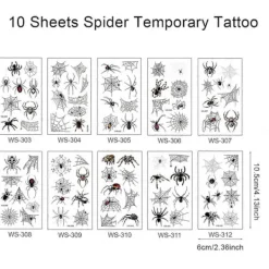 10 ark Halloween-tillbehör Spindel Tatuering, Halloween Tatueringar för Vuxna Barn Kvinnor Häxa Smink Temporär Tatuering, Halloween Smink Läskig Skräck | Fyndiq> Smink