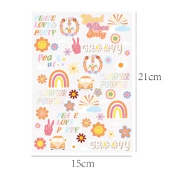 12 ark Hippie Tillfällig Tatuering Trendig Hippie Blomma Tatuering Klistermärke Ansikte Tatuering><noscript><img width=