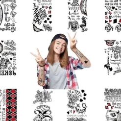 10 ark Joker Tatuering Klistermärken Svarta Ärr Poker Onda Smiley Designs Party Makeup Vattentäta Temporära Tatuering Klistermärken> Smink