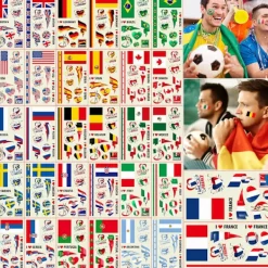 32 ark nationella flaggor tillfälliga tatueringsklistermärken 2022 VM> Smink