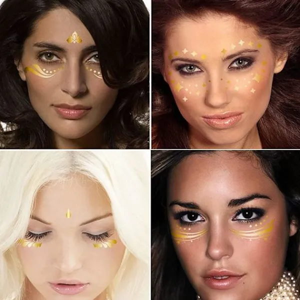 14 ark temporära ansiktstatueringar, ansiktsdekaler glitter metallisk> Smink