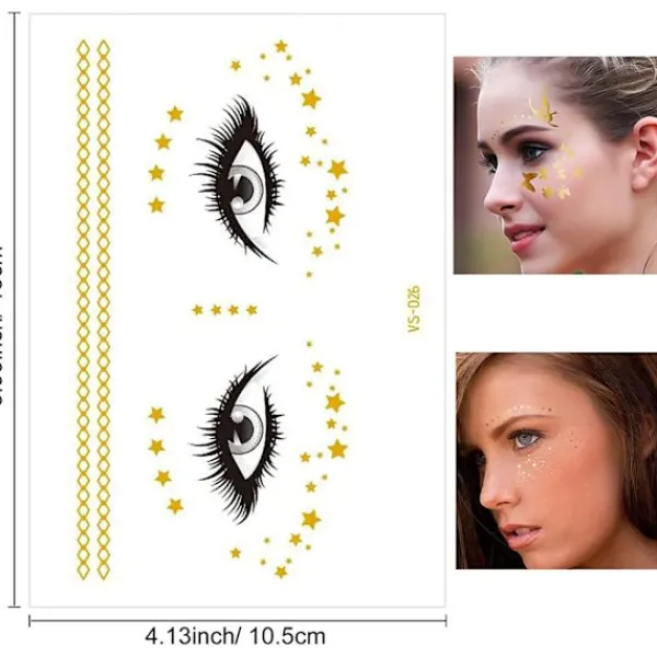 14 ark temporära ansiktstatueringar, ansiktsdekaler glitter metallisk> Smink