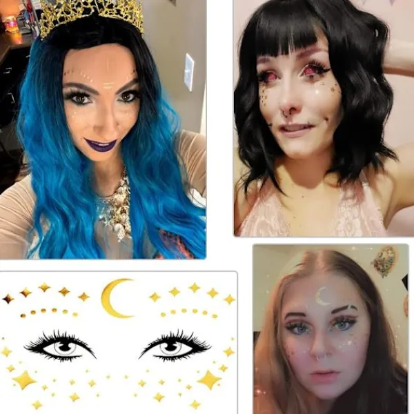 14 ark temporära ansiktstatueringar, ansiktsdekaler glitter metallisk> Smink