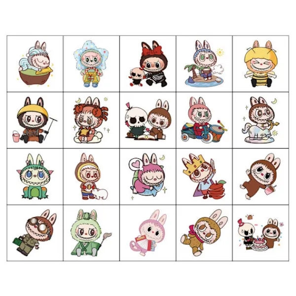 4 ark temporära tatueringar för barn, tecknad Labubu födelsedagsfest presenter för flickor pojkar hemaktivitet klasspriser karneval> Smink