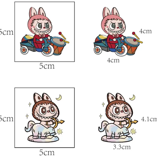 4 ark temporära tatueringar för barn, tecknad Labubu födelsedagsfest presenter för flickor pojkar hemaktivitet klasspriser karneval> Smink