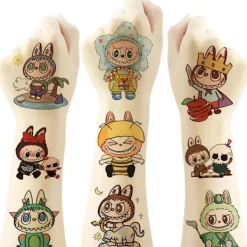 4 ark temporära tatueringar för barn, tecknad Labubu födelsedagsfest presenter för flickor pojkar hemaktivitet klasspriser karneval><noscript><img width=