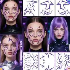 6 rk temporär ttueringr, lil blixtsmink för cosplyrollspel, vttentät nsiktskonstklistermärken> Smink