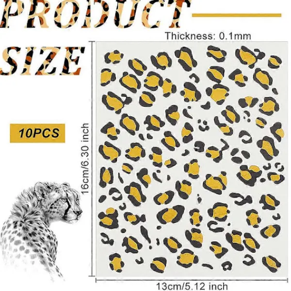 10 ark tillfälliga leopardtatueringar 13x15 cm gepard leopardtryck tatueringsdekaler leopard ansiktsdekaler avtagbara dekaler> Smink