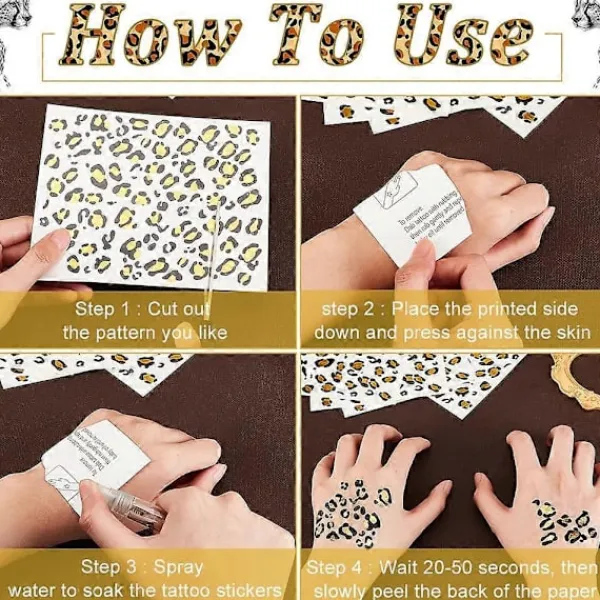 10 ark tillfälliga leopardtatueringar 13x15 cm gepard leopardtryck tatueringsdekaler leopard ansiktsdekaler avtagbara dekaler> Smink