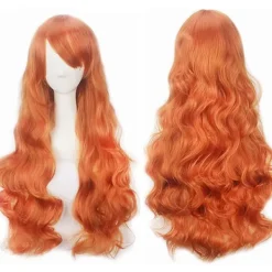 28" Charmig Lång Orange Vågig Lockig Pastellhår Ljus Auburn Peruker För Kvinnor Flickor Kostym Acsergery Present> Peruker