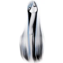 39" 100cm Anime Kostym Lång Rak Cosplay Peruk Fest Peruk (Vit/Blå/Svart)> Peruker