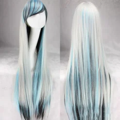 39" 100cm Anime Kostym Lång Rak Cosplay Peruk Fest Peruk (Vit/Blå/Svart)> Peruker