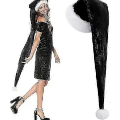 150 cm Julhattar för vuxna, Lång Deluxe Sammet Julhatt, Unisex Sammet Bekväm Julfesthatt med Tjock Klassisk Päls> Huvudbonader
