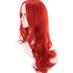 75 cm Lång Röd Lockig Peruk för Kvinnor, Lång Röd Cosplay Peruk för Fest Cosplay Halloween Anime (C-Röd), 75 cm><noscript><img width=