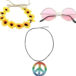 FMYSJ 3 Delar Hippie Kostym Set Hippie Tillbehör Hippie Glasögon Hippie Stil Fredsmärke Halsband Hippie Pannband Hippie 60-tals Party Tillbehör Kit (FMY)> Tillbehör