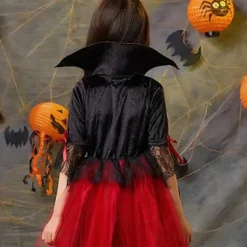 KOOLYOU 2024 Flickor Cosplay Vampyr Halloween Klänning För Barn Spöke Brud Gotisk Kostym Greve Vampiran Karneval Outfit Svart Röda Kläder 110cm | Fyndiq><noscript><img width=