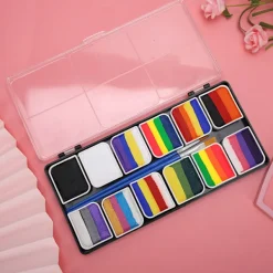 12 Färger Ansikts- och Kroppsfärg Vattenbaserad Halloweenfest Bollspel Fläkt Fancy Kroppskonst Smink Pigment><noscript><img width=