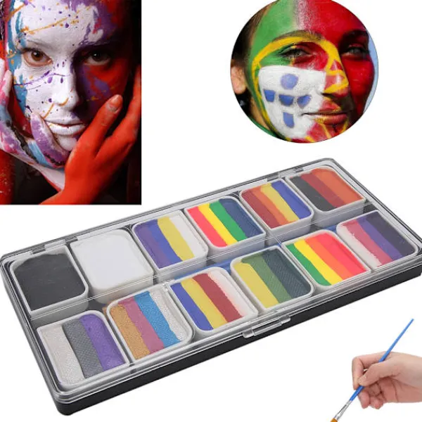 12 Färger Ansikts- och Kroppsfärg Vattenbaserad Halloweenfest Bollspel Fläkt Fancy Kroppskonst Smink Pigment> Smink