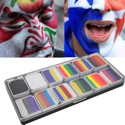 12 Färger Ansikts- och Kroppsfärg Vattenbaserad Halloweenfest Bollspel Fläkt Fancy Kroppskonst Smink Pigment><noscript><img width=