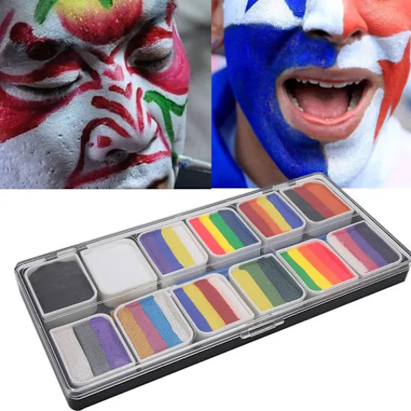 12 Färger Ansikts- och Kroppsfärg Vattenbaserad Halloweenfest Bollspel Fläkt Fancy Kroppskonst Smink Pigment> Smink