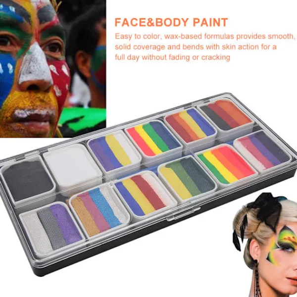 12 Färger Ansikts- och Kroppsfärg Vattenbaserad Halloweenfest Bollspel Fläkt Fancy Kroppskonst Smink Pigment> Smink