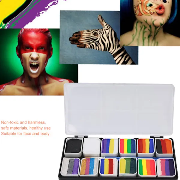 12 Färger Ansikts- och Kroppsfärg Vattenbaserad Halloweenfest Bollspel Fläkt Fancy Kroppskonst Smink Pigment> Smink
