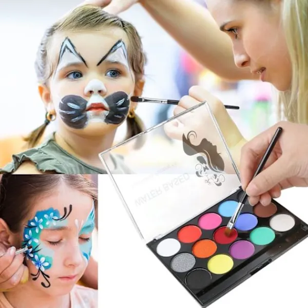15 Färger Ansiktsmålningspalett, Tvättbar Ansikts- och Kroppsfärg för Halloweenfest Karneval> Smink