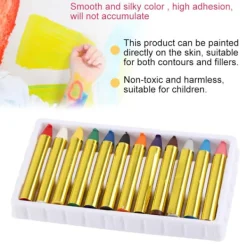 12 Färger Kropp Ansikte Målarpinnar Kritset Färgglad Målarpenna><noscript><img width=