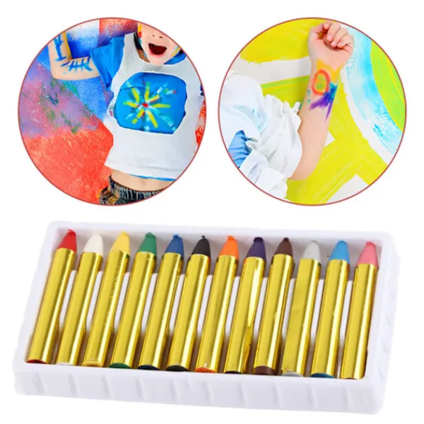 12 Färger Kropp Ansikte Målarpinnar Kritor Set Färgglada Målarpennor> Smink