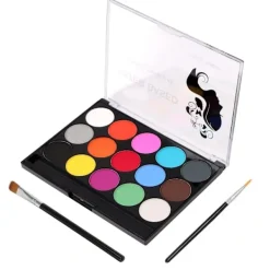 15 färger kroppsmålnings ansiktsfärg kit, professionell palett tvättbar med 2 ansiktsfärgspenslar, professionell kroppskonst,A><noscript><img width=