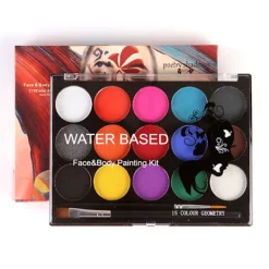 15 färger kroppsmålnings palett pärlemor miljöskydd ansikts kroppsmålning med 2 penslar för vuxna> Smink