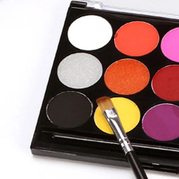 15 färger kroppsmålnings palett pärlemor miljöskydd ansikts kroppsmålning med 2 penslar för vuxna> Smink