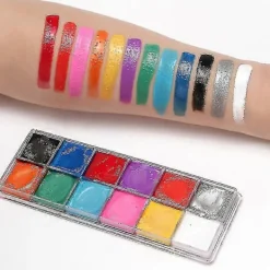 12 Färger Professionell Ansiktsmålningskit Med 2 Penslar Säker Giftfri Vattenbaserad Ansikts- Och Kroppsmålningssminkpalett Hypoallergena Ansiktsfärger För | Fyndiq> Smink