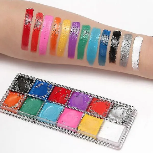 12 Färger Professionell Ansiktsmålningskit Med 2 Penslar Säker Giftfri Vattenbaserad Ansikts- Och Kroppsmålningssminkpalett Hypoallergena Ansiktsfärger För | Fyndiq> Smink