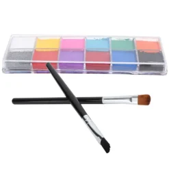 12 färger vattenbaserad ansikts- och kroppsmålning glänsande glitterfärg Halloweenfest sminkverktyg><noscript><img width=