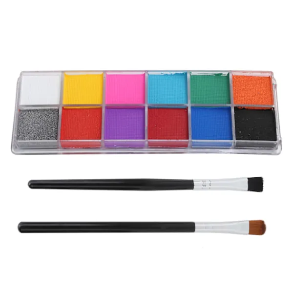 12 färger vattenbaserad ansikts- och kroppsmålning glänsande glitterfärg Halloweenfest sminkverktyg> Smink