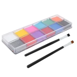 12 färger vattenbaserad ansikts- och kroppsmålning glänsande glitterfärg Halloweenfest sminkverktyg><noscript><img width=