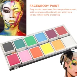 12 Färger Vattenbaserad Kropps- och Ansiktsfärg Halloween Party Bollspel Fan DIY Fancy Makeup Pigment><noscript><img width=
