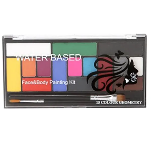 15 färger vattenbaserad sminkpalett professionell kroppsmålning sminkpalett för Halloween> Smink