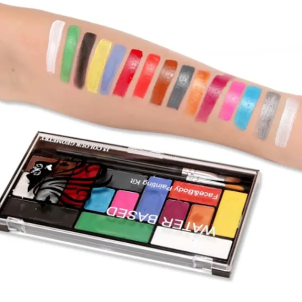 15 färger vattenbaserad sminkpalett professionell kroppsmålning sminkpalett för Halloween> Smink