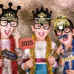 2025 Gott Nytt År Glasögon och hatt, 12-pack Svart Guld Nyårsafton Partyglasögon och hatt, Snygg Fotobåsrekvisita> Tillbehör